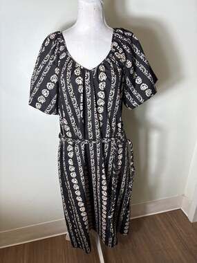 Marie Oliver Black and Cream Belted Midi Dress Sz Xs